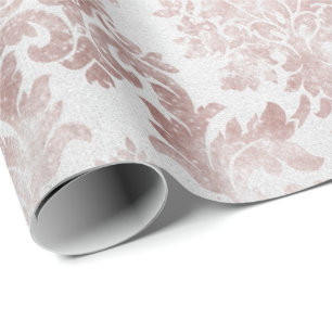Blush Roze Rose Gold Floral Cottage Grungy Damask Cadeaupapier