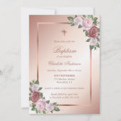 Blush Roze Rose Gold Floral Girl Baptisme Kaart (Voorkant)