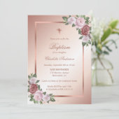 Blush Roze Rose Gold Floral Girl Baptisme Kaart (Staand voorkant)