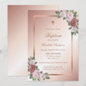 Blush Roze Rose Gold Floral Girl Baptisme Kaart (Voorkant / Achterkant)