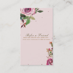 Blush Roze Rose Gold Floral Modern Verwijs een vri Aanbevelingskaartje