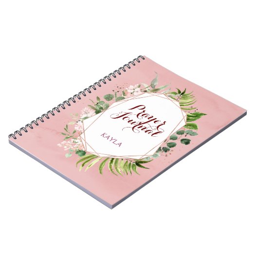 Blush Roze Rose Gold Floral Name Prayer Journal Notitieboek (Linkerzijde)