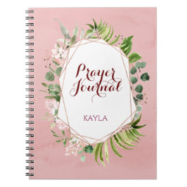 Blush Roze Rose Gold Floral Name Prayer Journal Notitieboek