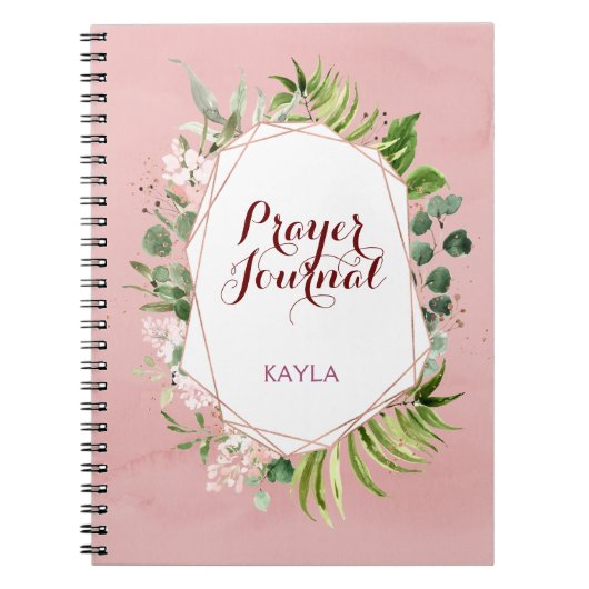 Blush Roze Rose Gold Floral Name Prayer Journal Notitieboek (Voorkant)