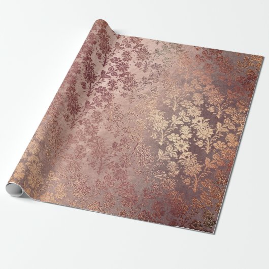 Blush Roze Rose Gold Floral Powder Faux Floral Cadeaupapier (Uitgerold)