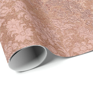 Blush Roze Rose Gold Floral Powder Floral Damask Cadeaupapier