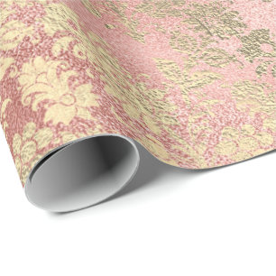 Blush Roze Rose Gold Floral Powder Glass Luxe Cadeaupapier