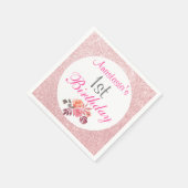 Blush Roze Rose Gold Glitter Floral 1e verjaardag Servet (Hoek)