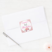 Blush Roze Rose Gold Glitter Floral 1e verjaardag Vierkante Sticker (Envelop)
