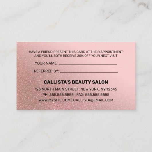 Blush Roze Rose Gold Glitter Gradient Typografie Aanbevelingskaartje (Achterkant)