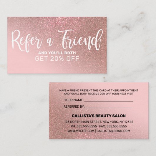 Blush Roze Rose Gold Glitter Gradient Typografie Aanbevelingskaartje (Voorkant / Achterkant)