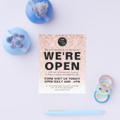 Blush Roze Rose Gold Glitter Logo Merk We zijn ope Flyer (Enkel)