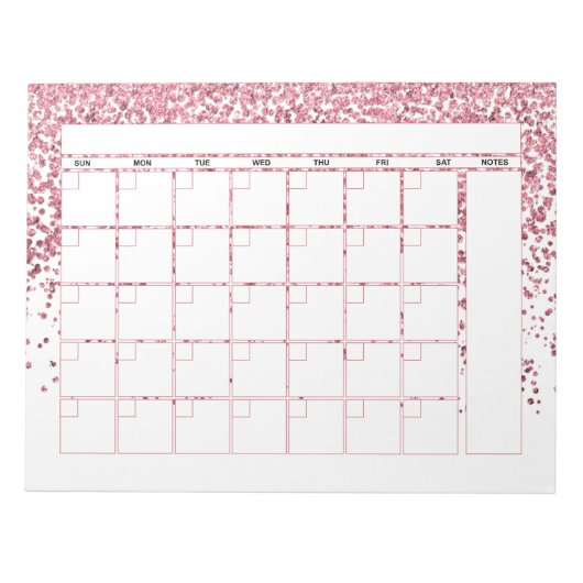 Blush Roze Rose Gold Glitter Maandelijkse Agenda Notitieblok (Voorkant)
