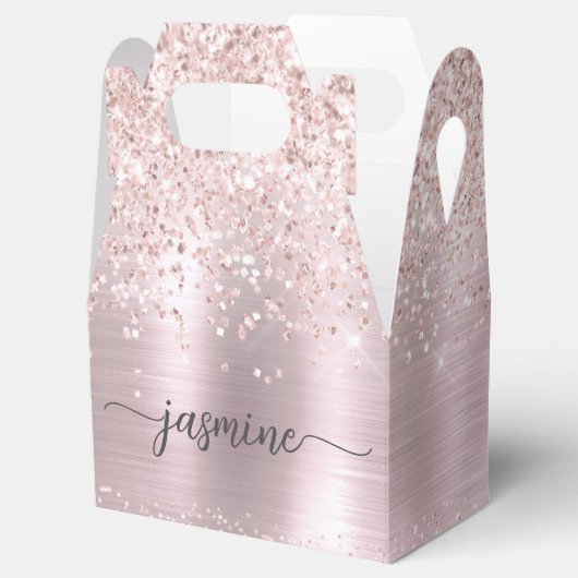 Blush Roze Rose Gold Glitter Metal Monogram Naam Bedankdoosjes (Geopend)