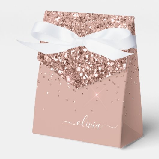Blush Roze Rose Gold Glitter Monogram Naam Bedankdoosjes (Voorkant Zijde)