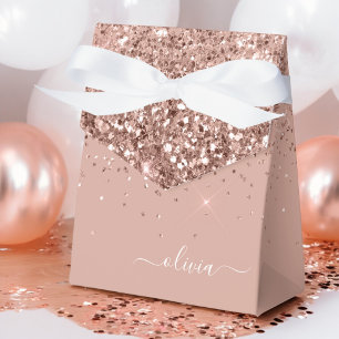 Blush Roze Rose Gold Glitter Monogram Naam Bedankdoosjes