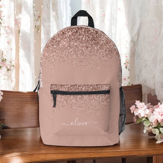 Blush Roze Rose Gold Glitter Monogram Naam Bedrukte Rugzak