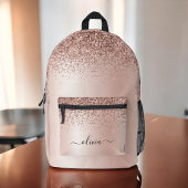 Blush Roze Rose Gold Glitter Monogram Naam Bedrukte Rugzak