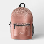 Blush Roze Rose Gold Glitter Monogram Naam Bedrukte Rugzak (Voorkant)
