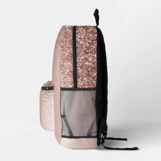Blush Roze Rose Gold Glitter Monogram Naam Bedrukte Rugzak (Rechts)