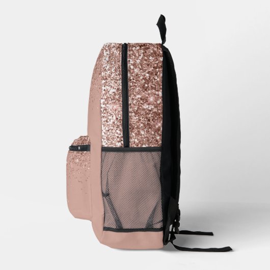 Blush Roze Rose Gold Glitter Monogram Naam Bedrukte Rugzak (Rechts)