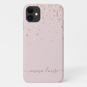 Blush Roze Rose Gold Glitter Monogram Naam Case-Mate iPhone Case