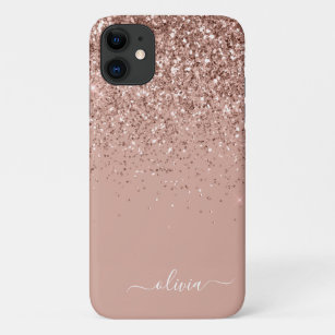 Blush Roze Rose Gold Glitter Monogram Naam Case-Mate iPhone Case