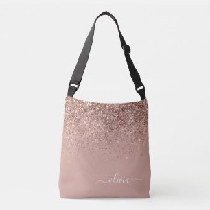 Blush Roze Rose Gold Glitter Monogram Naam Crossbody Tas