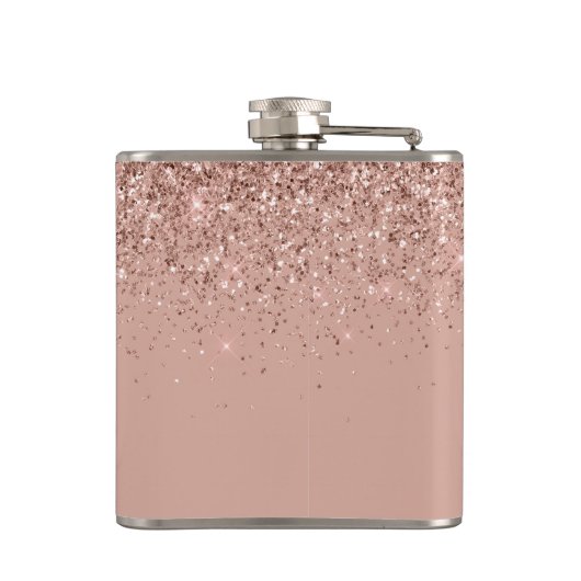 Blush Roze Rose Gold Glitter Monogram Naam Heupfles (Achterkant)