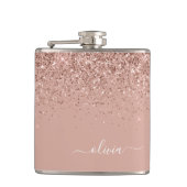 Blush Roze Rose Gold Glitter Monogram Naam Heupfles (Voorkant)