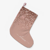 Blush Roze Rose Gold Glitter Monogram Naam Kleine Kerstsok (Voorkant (Hangend))