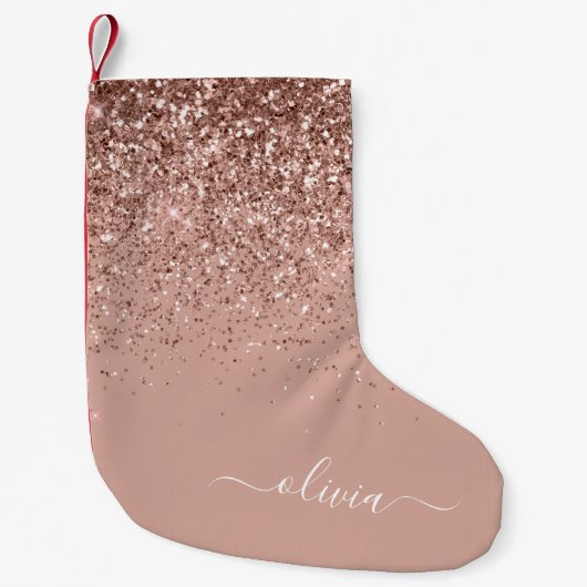 Blush Roze Rose Gold Glitter Monogram Naam Kleine Kerstsok (Voorkant)