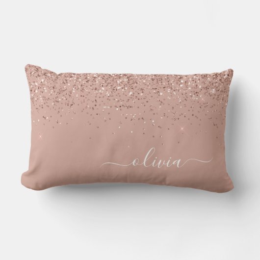 Blush Roze Rose Gold Glitter Monogram Naam Kussen (Voorkant)