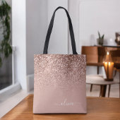Blush Roze Rose Gold Glitter Monogram Naam Tote Bag