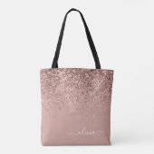 Blush Roze Rose Gold Glitter Monogram Naam Tote Bag (Achterkant)