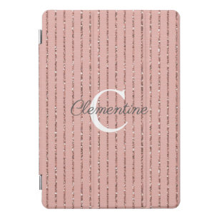 Blush Roze Rose Gold Glitter Stripes Monogram iPad Pro Cover