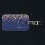 Blush Roze Rose Gold Navy Blue Glitter Monogram Bagagelabel<br><div class="desc">Roos Gold - Blush roze en Navy Blue Sparkle Glitter Monogram Name Luggage Bag Label. Dit maakt de perfecte liefste 16 verjaardag,  bruiloft,  vrijgezellenfeest,  baby shower of vrijgezellenfeest cadeau voor iemand die haar kamer in stijl versiert.</div>