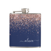 Blush Roze Rose Gold Navy Blue Glitter Monogram Heupfles (Voorkant)