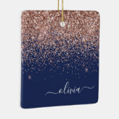 Blush Roze Rose Gold Navy Blue Glitter Monogram Keramisch Ornament (Rechts)