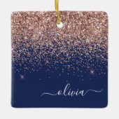 Blush Roze Rose Gold Navy Blue Glitter Monogram Keramisch Ornament (Voorkant)