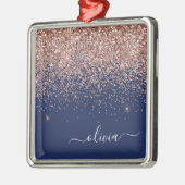Blush Roze Rose Gold Navy Blue Glitter Monogram Metalen Ornament (Links)