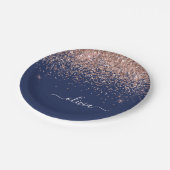 Blush Roze Rose Gold Navy Blue Glitter Monogram Papieren Bordje (Gekanteld)