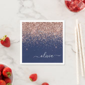 Blush Roze Rose Gold Navy Blue Glitter Monogram Servet (Insitu)