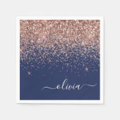 Blush Roze Rose Gold Navy Blue Glitter Monogram Servet (Voorkant)