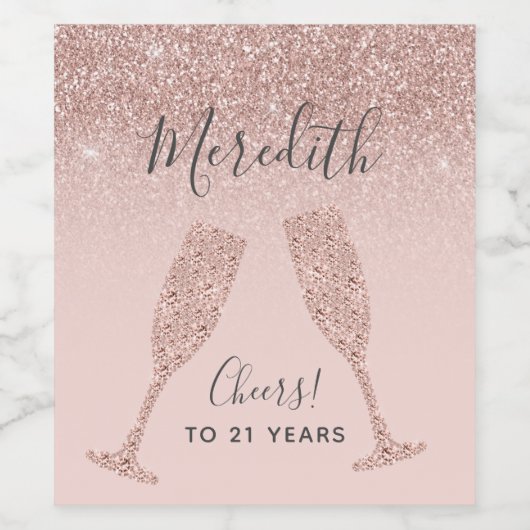 Blush Roze Rose Gold Ombre 21ste verjaardag Wijn Etiket (Enkel label)