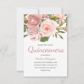 Blush roze Rose Gold Quinceanera Party Invite Kaart (Voorkant)