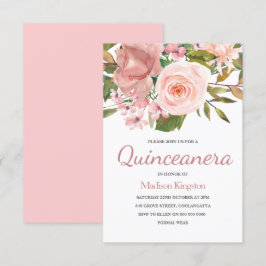 Blush roze Rose Gold Quinceanera Party Invite Kaart