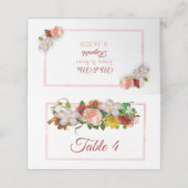 Blush Roze Rose Gold Rose Bouquet Table Kaart Plaatskaartje (Buitenkant ongevouwen)
