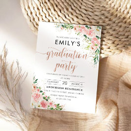 Blush Roze Rose Goud Afstudeerfeest Uitnodiging