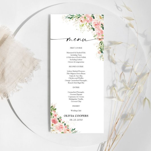 Blush Roze Rose Goud Baby shower Menu